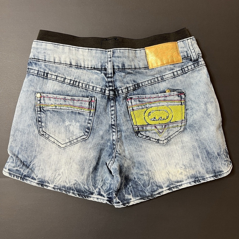 Vintage Ecko Red‎ Jean Shorts Women's 5/6 Blue Y2K Stone Wash Embroidered Denim